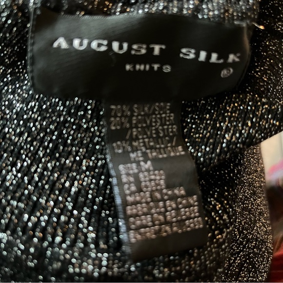August Silk Black Metallic Silk Mock Neck Top Size M - Picture 7 of 7